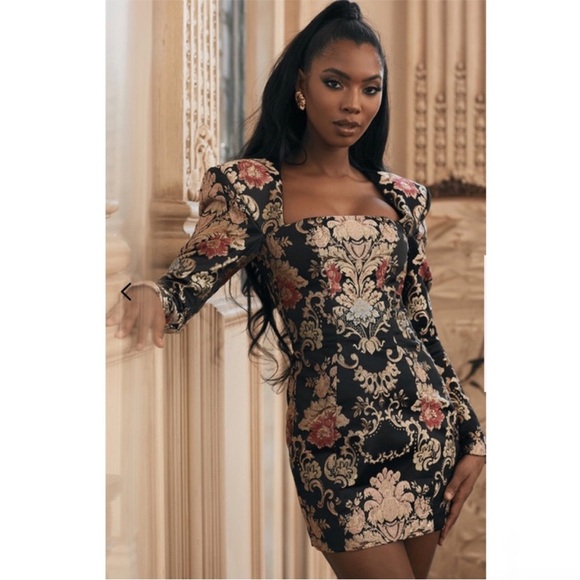 NWOT HOUSE OF CB 'Mona' Jacquard Boned Bustier Long Sleeve Mini Dress Size XS - Picture 12 of 16